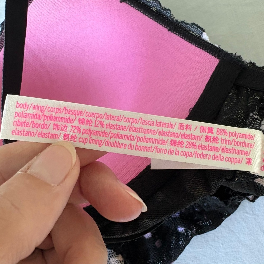 Victoria's Secret PINK Lace Bralette Black Floral Splatter Lightly Lined Medium - Picture 10 of 16
